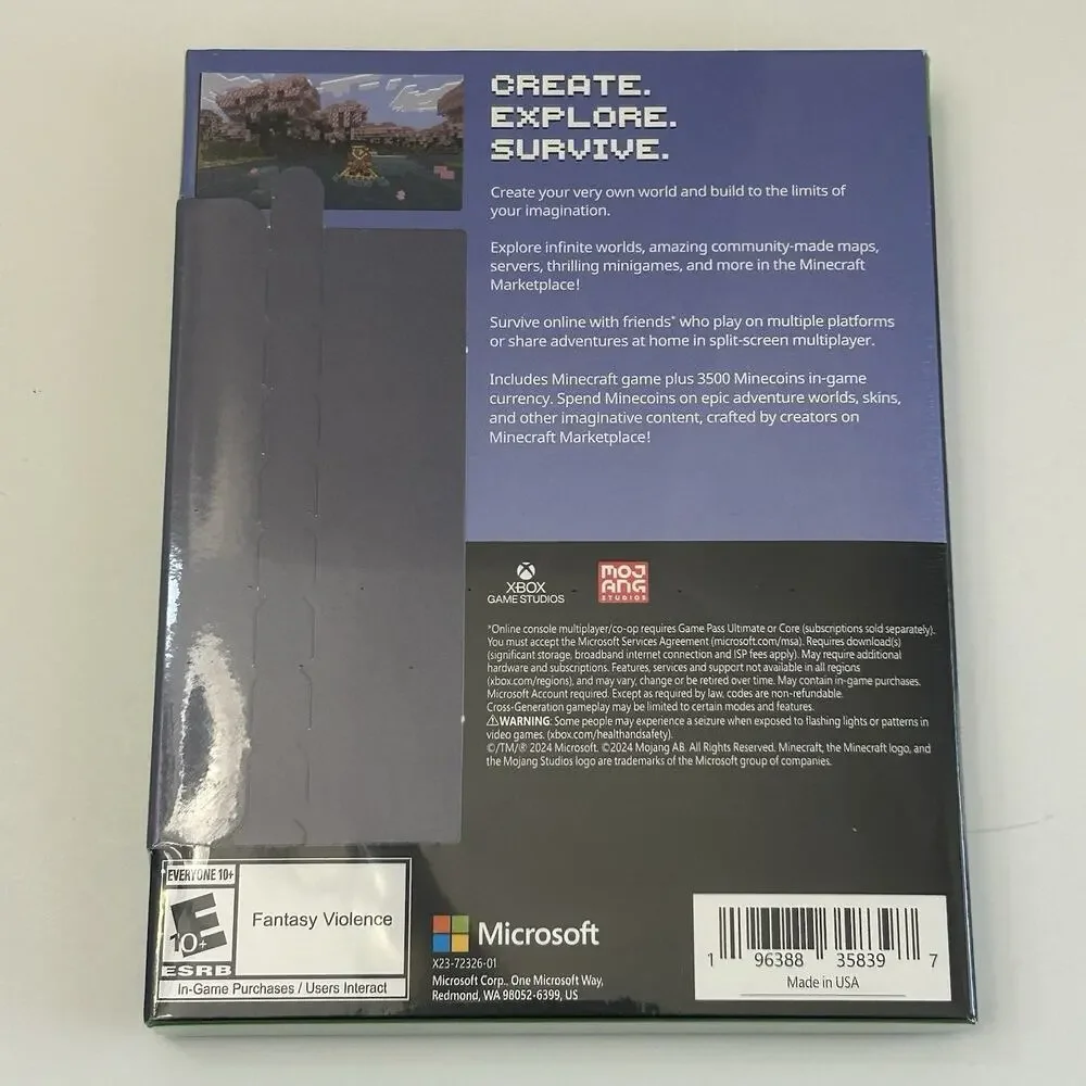 Minecraft with 3500 Minecoins Code in Box, No Disc Xbox Series X/S, Xbox One NEW